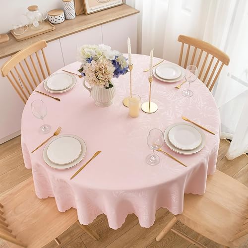 Miniatura 54 de Mantel Redondo Dorado Mantel de Mesa con Patrón de Hojas Borde Festoneado Sedoso Suave Impermeable Lavable 50 Pulgadas Cubierta de Mesa de Tela