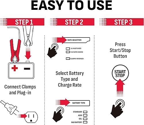 Miniatura 6 de Schumacher Electric 15A Cargador y Mantenedor de Batería de Auto, Solución 4-en-1, para Baterías de 6V/12V de Deportes Acuáticos, Automotrices y