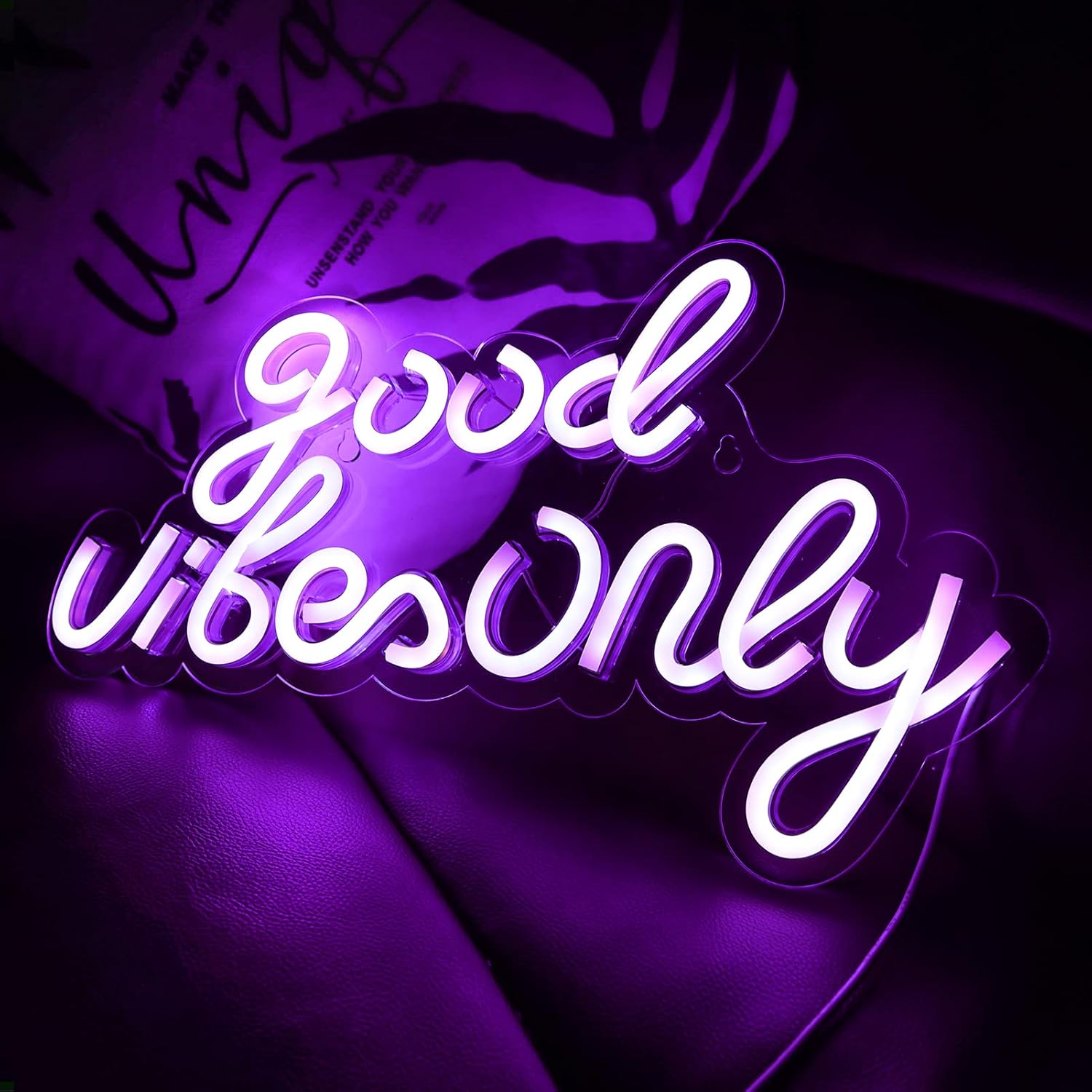 JFLLamp Good Vibes Only Neon Signs for Wall Decor Neon Lights Led Signs Suitable for Living Beer Bar Game Room Hotel Birthday Party Restaurant Christmas Unique Gift for Lover, 16.5 * 10 Inch(Purple)