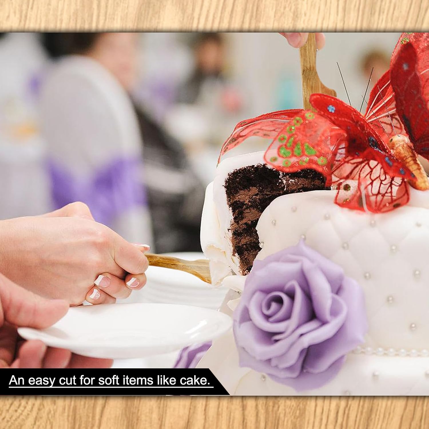 HAMOER Personalized Cake Knife and Server Set for Wedding Cake Cutter and Pie Spatula with wood Custom Engraving for Birthday Anniversary Graduation Christmas Gift Blue Bows (Design 4)