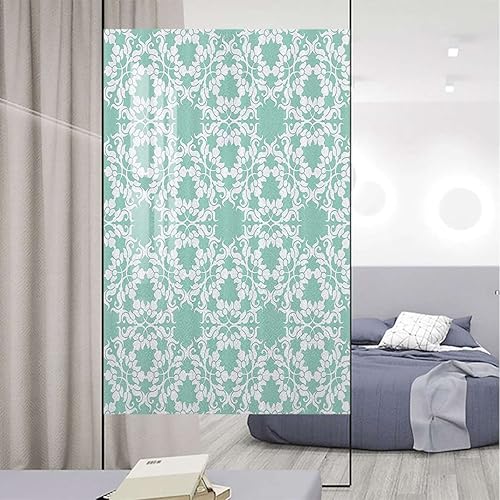 Miniatura 2 de Adhesivo para ventana, color blanco menta, película de vidrio no adhesiva, diseño victoriano, floral, películas de privacidad para ventana, película
