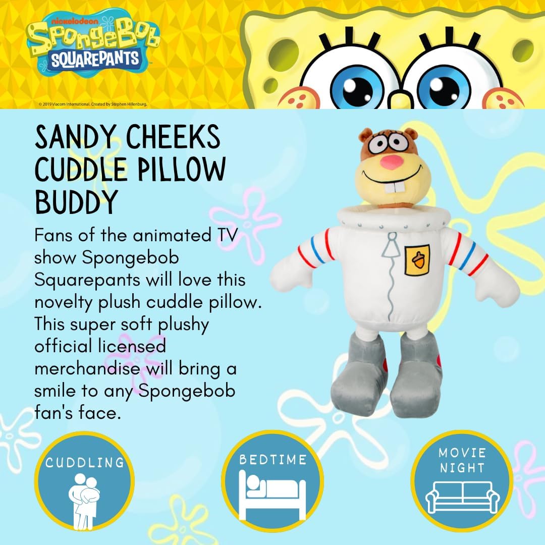 Spongebob Squarepants Sandy Cheeks Plush Cuddle Pillow, Super Soft & Cozy, (Officially Licensed Product) by Franco Collectibles