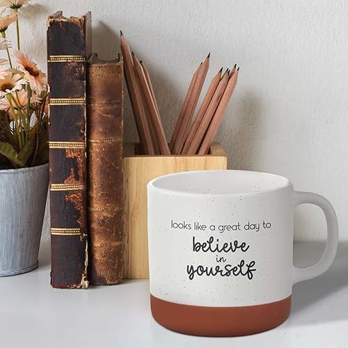 Miniatura 6 de Canopy Street Taza de café de cerámica moteada de 13 onzas con texto en inglés Looks Like A Great Day To Believe In Yourself, taza de café