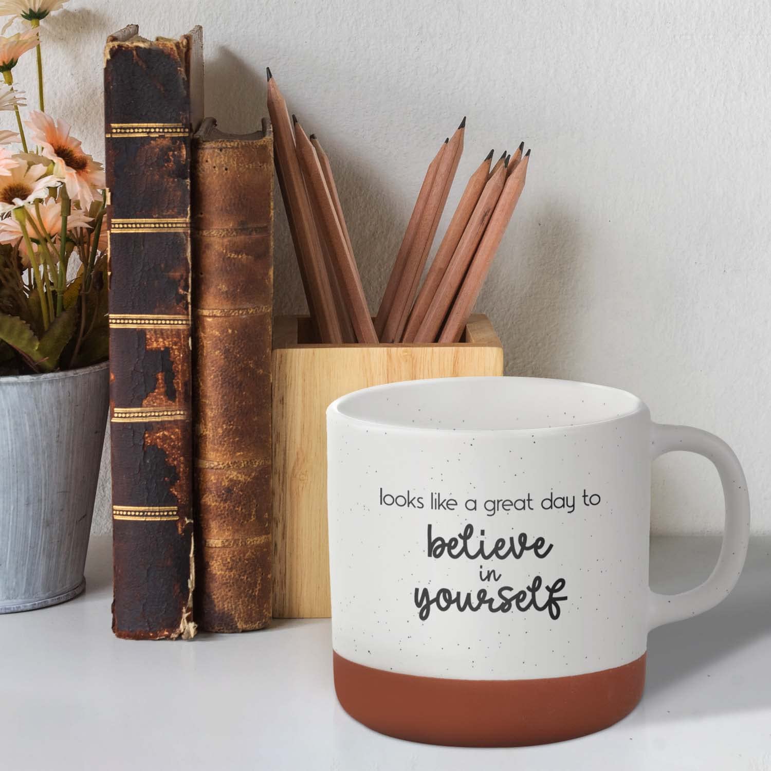 Amazon.com | Canopy Street Looks Like A Great Day To Believe In Yourself Mug  / 13 Ounce Speckled Ceramic Coffee Mug / 13 Oz. Motivational Farmhouse  Style Coffee Cup: Coffee Cups & Mugs