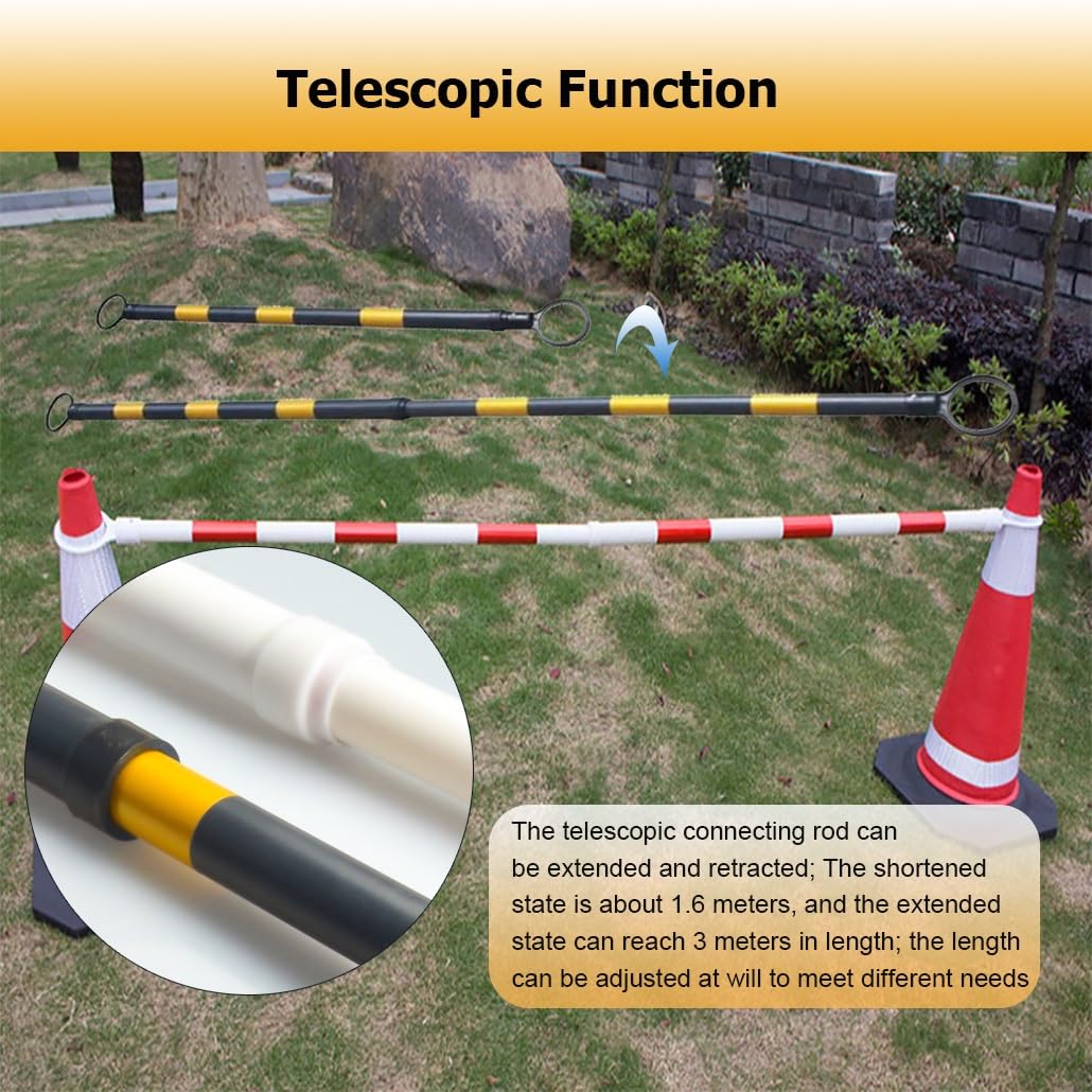 10 Cintas de Barrera de Conos de tráfico retráctiles - Barra de Cono de Seguridad telescópica de 1,5 a 3 Metros, Reflectantes en Amarillo y Negro, Control de tráfico Duradero, solución de se