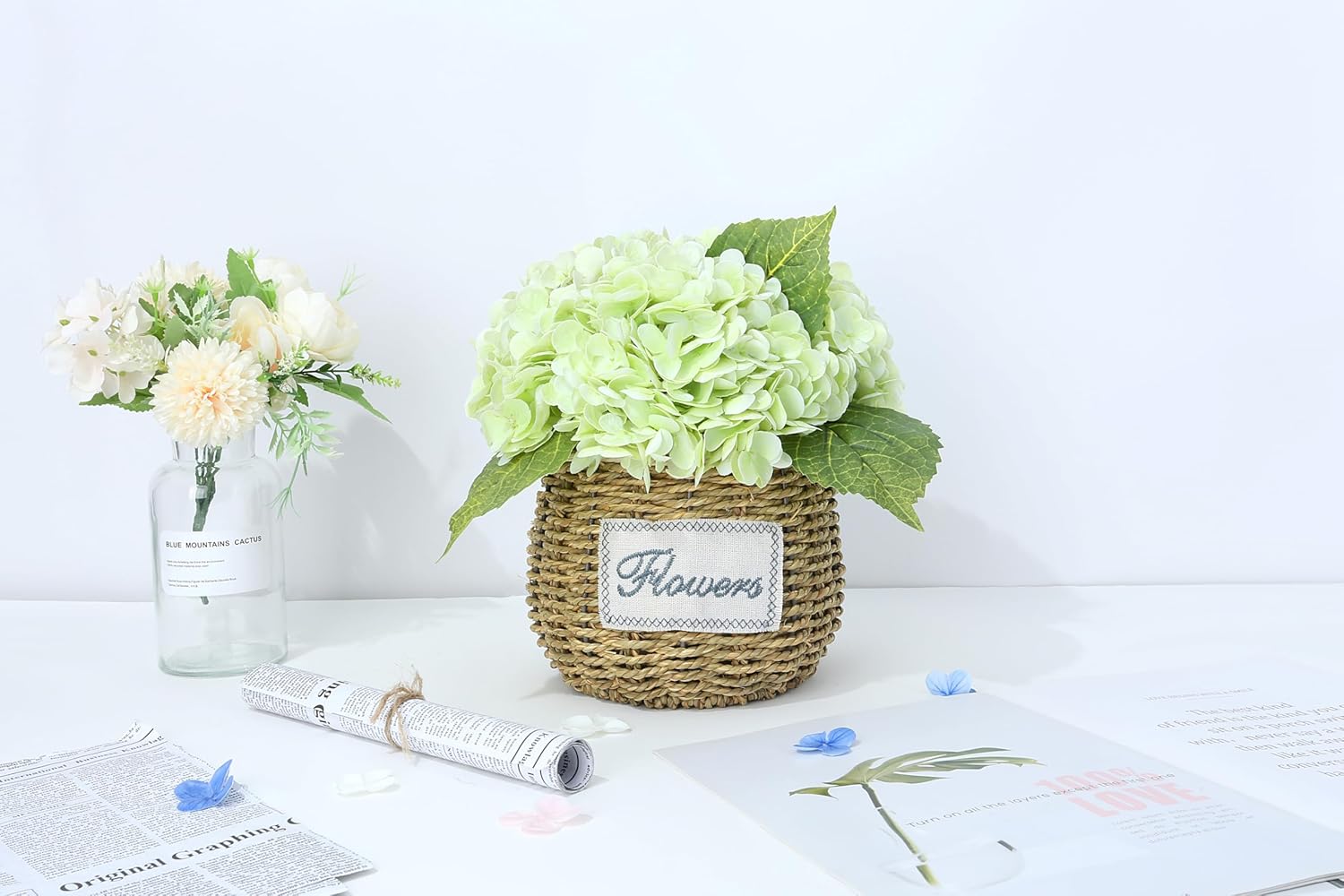 3Pcs 21 Inch Green Artificial Hydrangea Flowers Fake Hydrangea Flowers Latex Real Touch Faux Hydrangeas with Long Stem for Home Party Wedding Centerpieces Bouquets Decor - Image 2