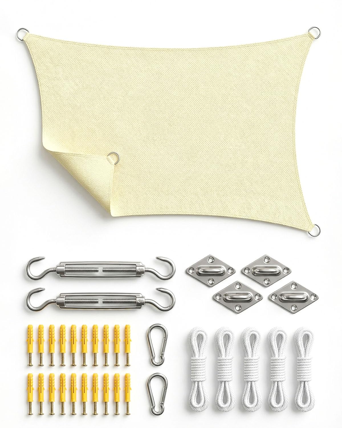 Vela d’Ombra Rettangolare 3x4m con Accessori di Montaggio, HDPE Impermeabile e Antivento, Protezione UV, Antistrappo, Traspirante, Per Balcone, Giardino e Terrazza, Beige