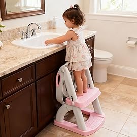 Potty Training Seat SKYROKU Potty Training Toilet with Step Stool Ladder, for Kids Boys Girls Toddlers - Comfortable Safe Potty Seat with Anti-Slip Pads Ladder (8838-GreyPurple)