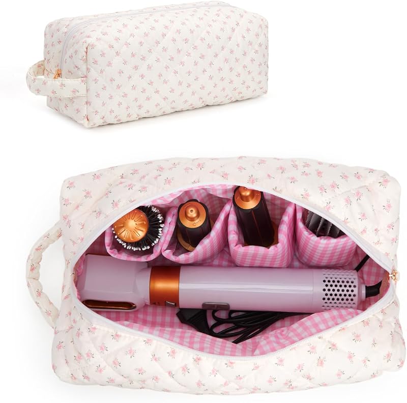 Necessaire de viagem HiTotes para ferramentas de cabelo, compatível com Dyson Airwrap e Shark Flexstyle, estampa floral rosa com alça