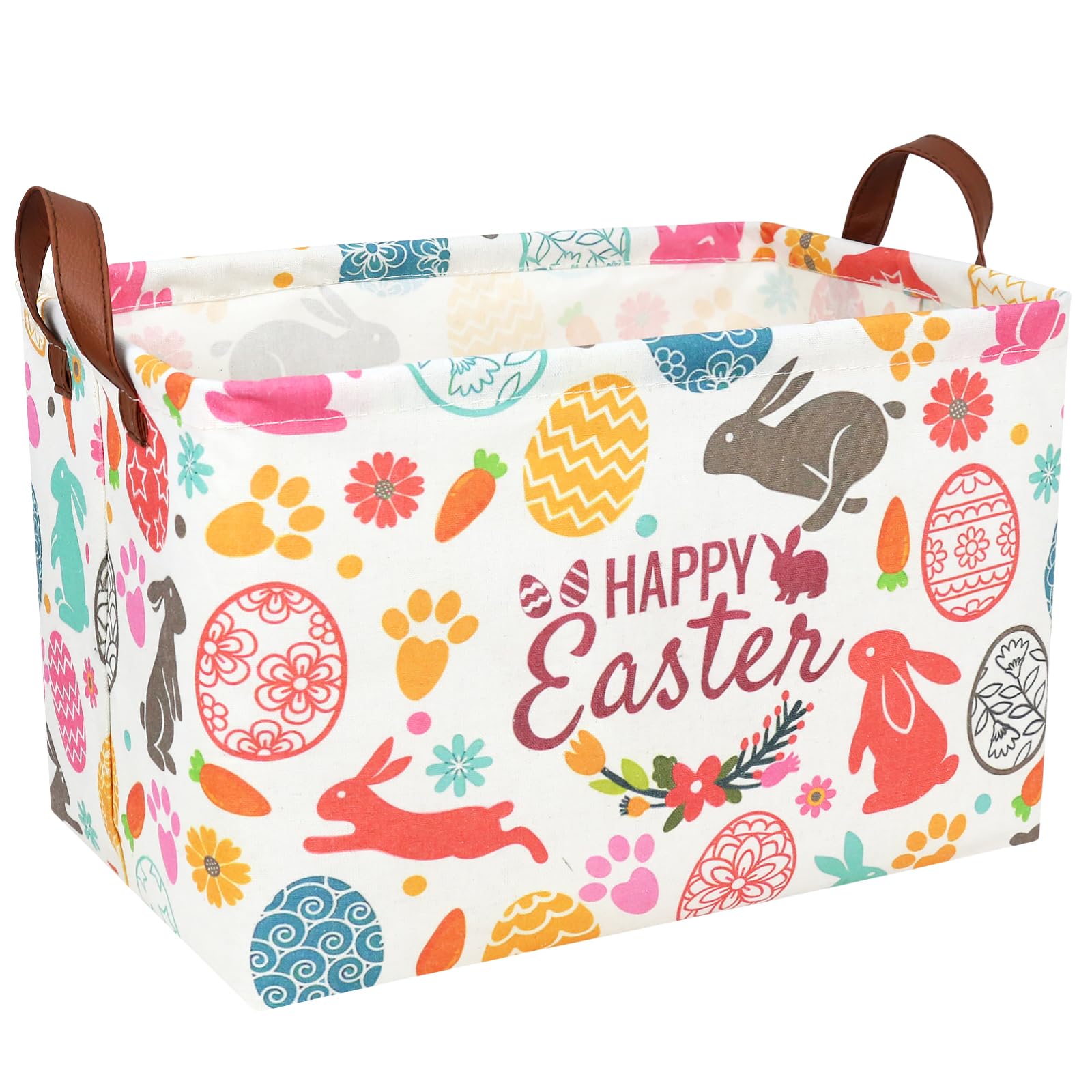 Easter Basket for Kid Large Empty Rectangular Cute Easter Gift Storage Basket Bunny Eggs Décor (Rabbit Bohemia)