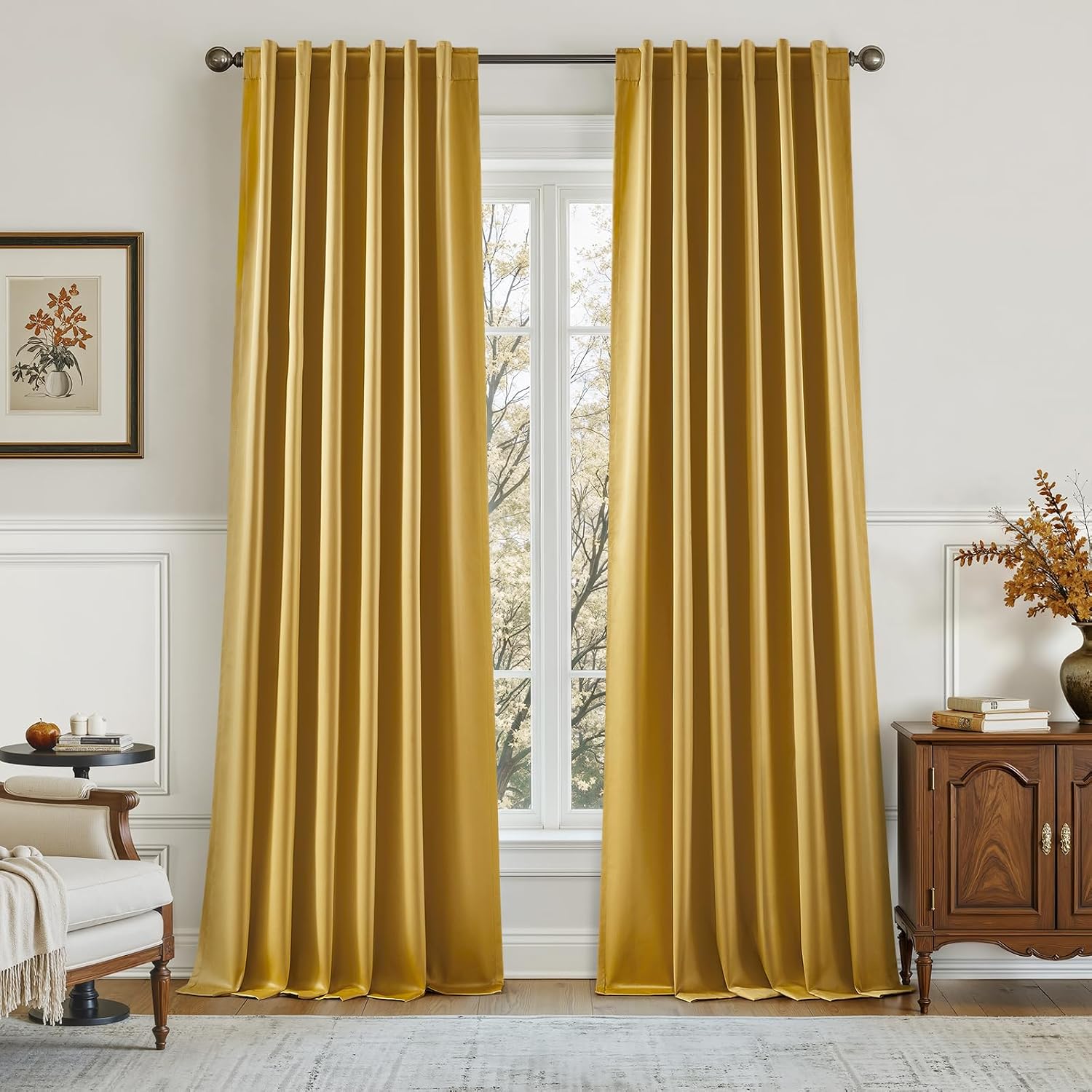 Amazon.com: HOMEIDEAS 100% Blackout Faux Silk Curtains,Gold Noise