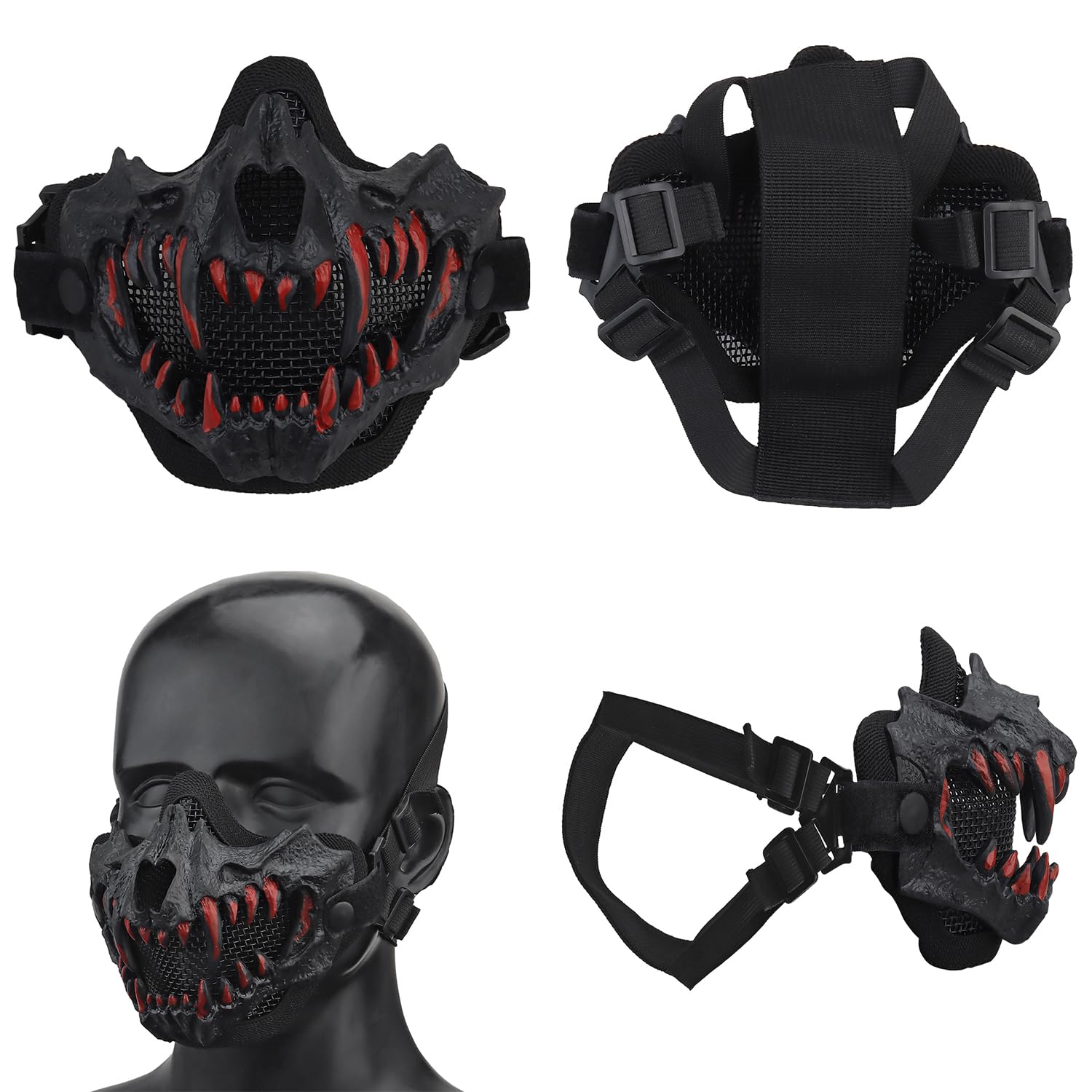 Zhongren Maschera per viso a forma di teschio, per cosplay, spaventosa, protezione a rete, decorativa, per Halloween, feste horror, paintball, CS, caccia