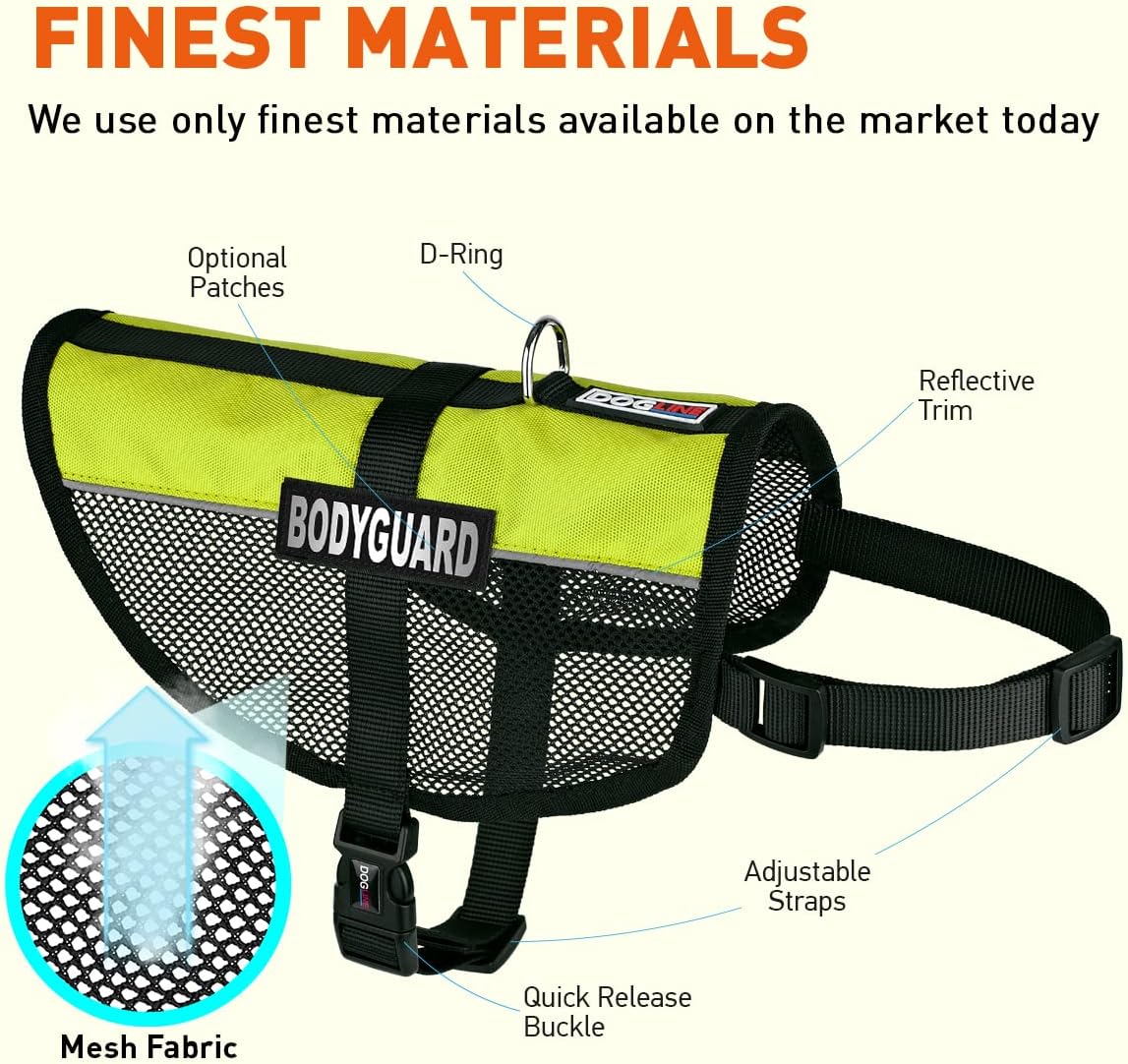 Dogline 22 to 29" Maxaire Multi-Purpose Mesh Vest for Dogs and 2 Removable Bodyguard Patches, Large, Green