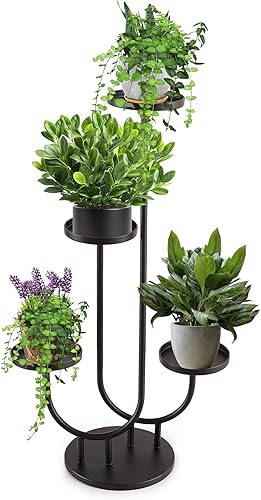 Soporte para plantas para interiores, soporte de esquina de metal de 3 niveles de alto, estante de exhibición de flores al aire libre para ventana,