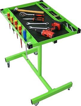 Heavy Duty Tool Cart on Wheels with Drawers up to 220 lbs Load Capacity, Adjustable Height 34" to 48" Portable Work Table for Garage Utility Cart on Wheels, Green