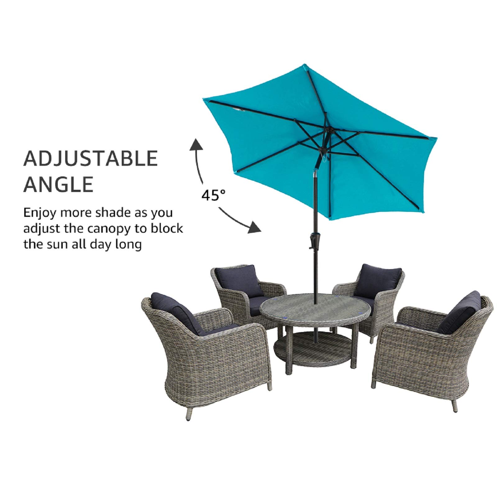 Amazon Com Cobana 7 5 Ft Patio Umbrella Outdoor Table Market Umbrella With Push Button Tilt And Crank 6 Ribs Turquoise Garden Outdoor