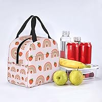 Vista 7 de Lonchera bohemia con diseño de fresas arcoíris para mujeres y hombres, contenedor reutilizable con aislamiento de fresas con bolsillo frontal