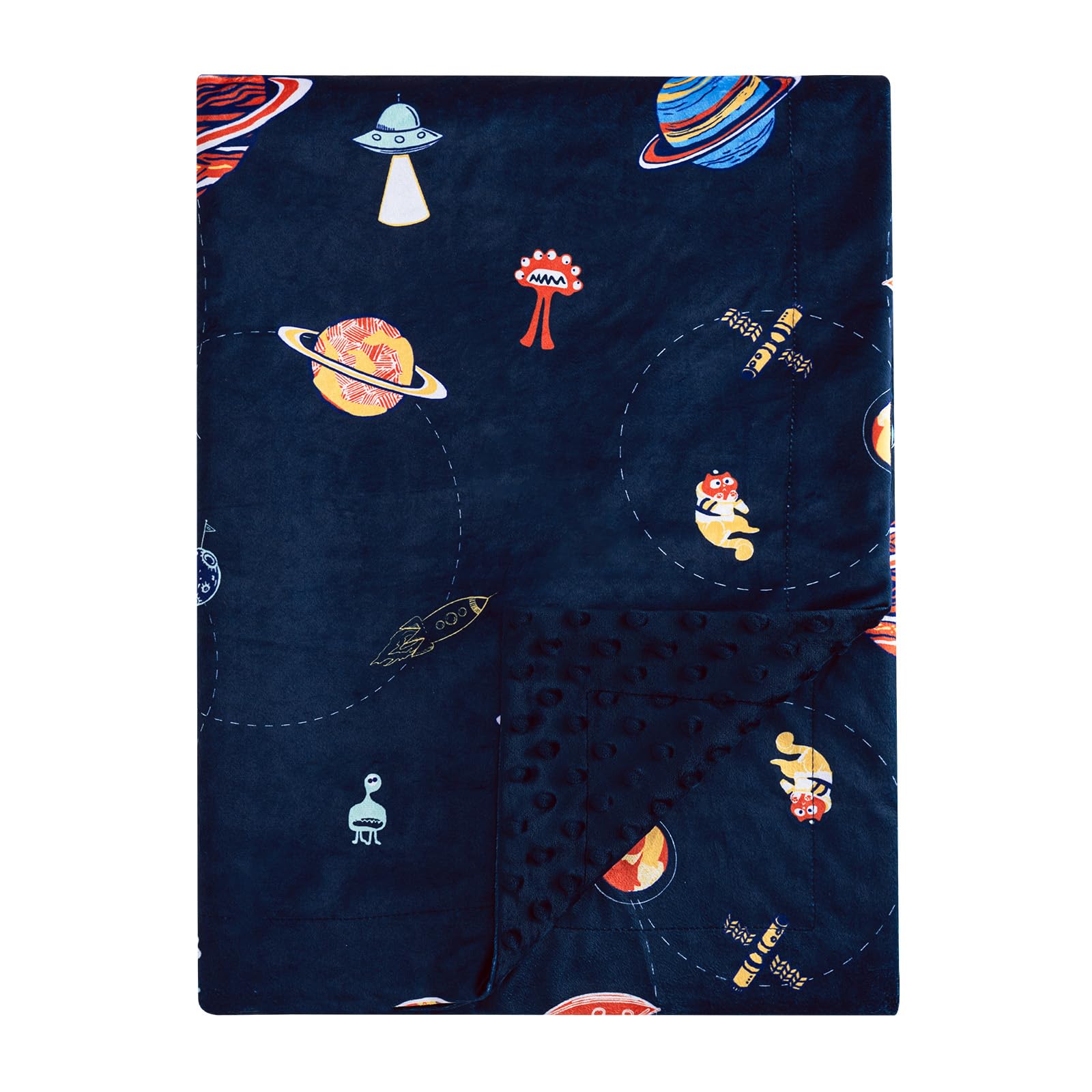 PHF Minky Baby Blanket for Boys with Double Layer and Soothing Raised Dotted Backing, Soft and Lightweight Reversible Receiving Blanket for Newborns, Infants, Babies, 30x40 Inches, Space