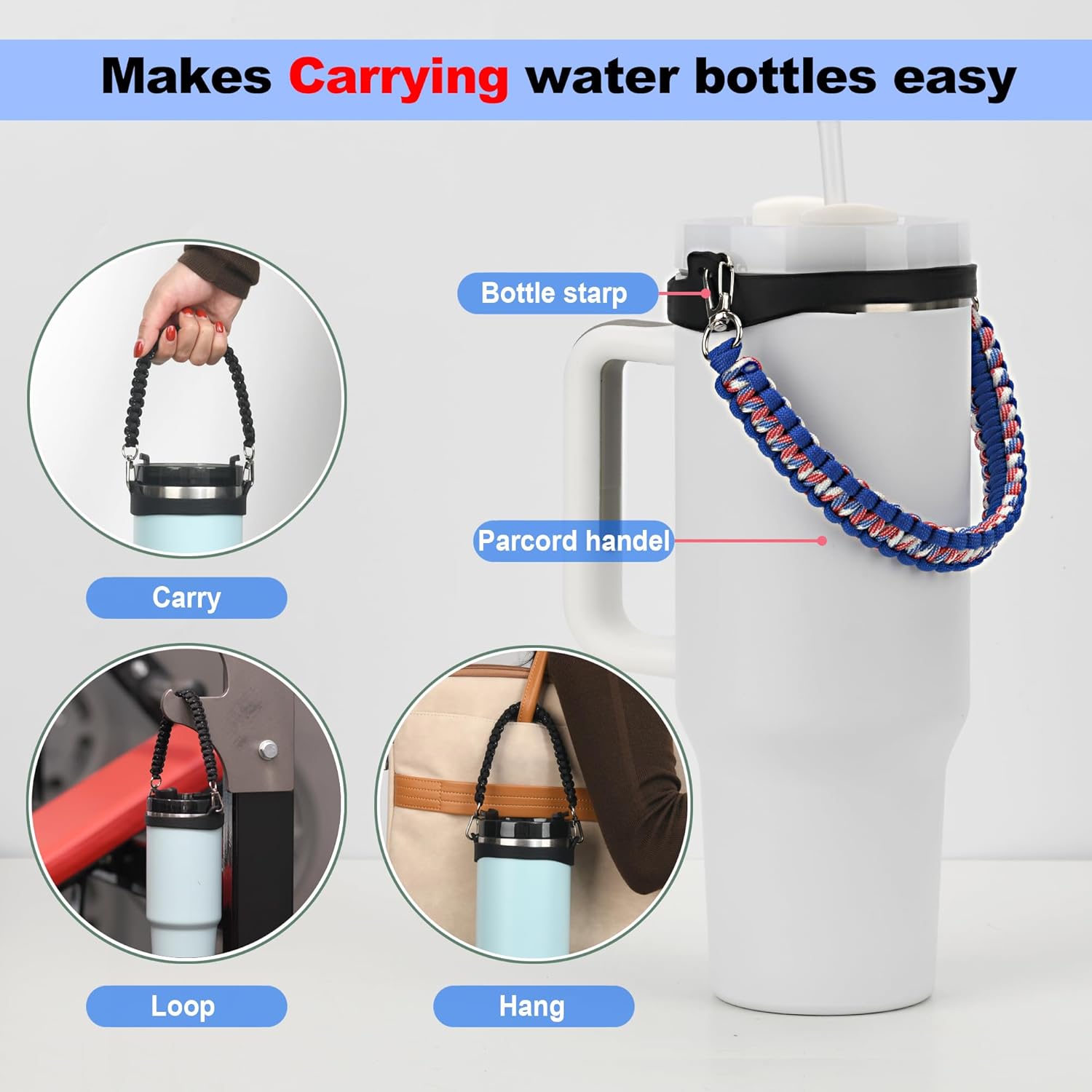 Wongeto Water Bottle Handle Strap - Compatible with Stanley Water Bottle - Paracord Handle for Stanley Cup Accessories - Image 2
