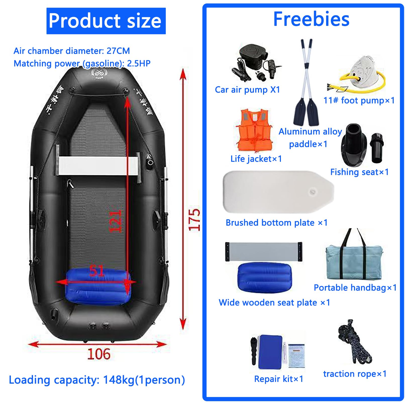 Kayak gonfiabile per pesca e attività acquatiche, supporta fino a 148 kg, ideale per laghi, fiumi e avventure oceaniche