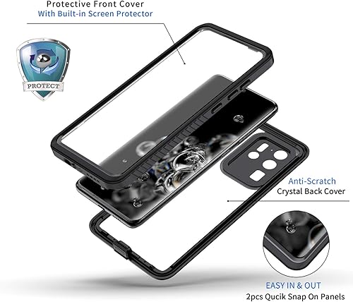Miniatura 3 de Lanhiem Funda para Galaxy S20 Ultra, protector de pantalla integrado IP68 impermeable a prueba de polvo, cuerpo completo, resistente, a prueba de