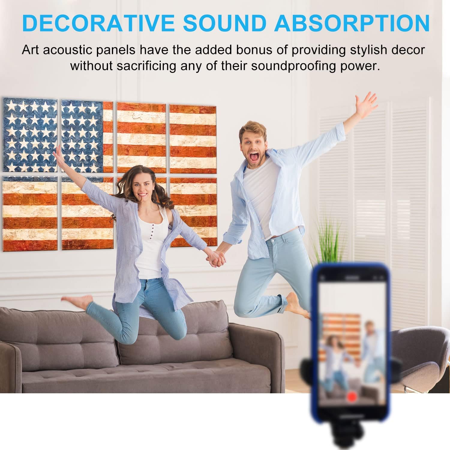JBER Art Acoustic Panels, 48×32 Inches Acoustical Wall Panels, Sound Absorbing Wall Art, Decorative Acoustic Panels, Soundproof Wall Panels for Recording Studio, Home & Living Room(Flag)