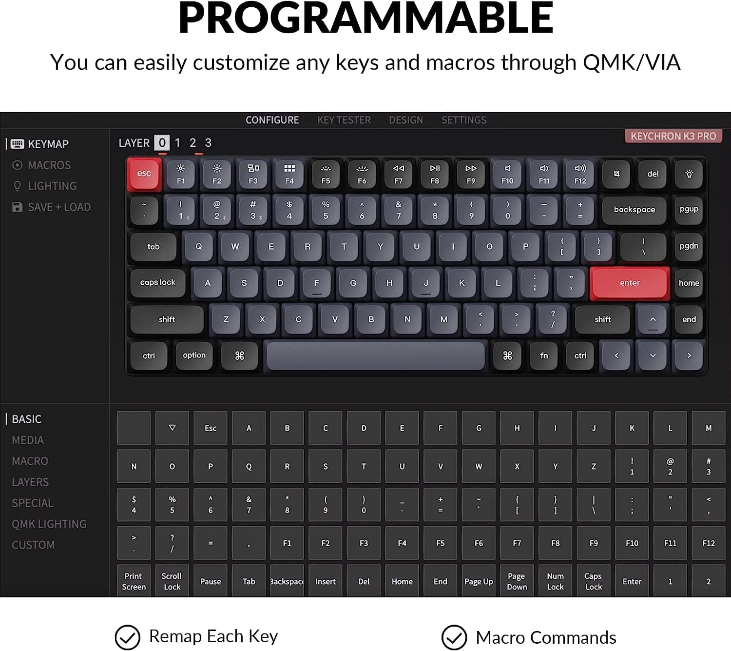 Keychron K3 Pro Tastiera Meccanica Wireless Ultra-sottile - 75% RGB Hot-swap Con Keycap PBT Per Mac Windows Linux