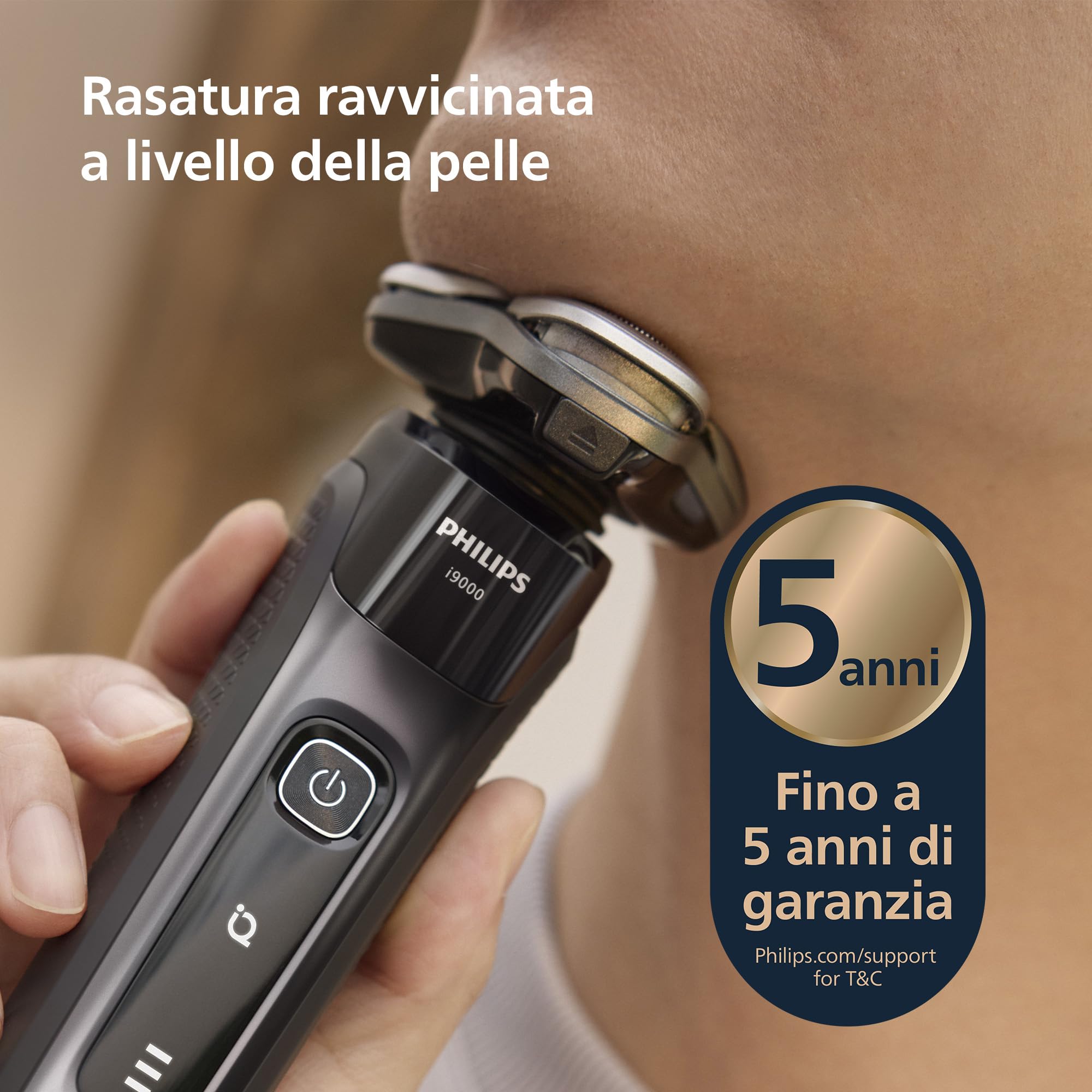 Philips Shaver i9000, rasoio elettrico Wet & Dry, inchiostro nero, con tecnologia Skin IQ, triplo sistema di sollevamento e taglio, doppie lame di precisione rotanti a 360 gradi in acciaio, X9000/10