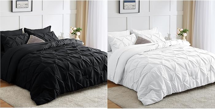 CozyLux Black & White Comforter Set Bed in a Bag with Comforter, Flat Sheet, Fitted Sheet and Pillowcases & Shams