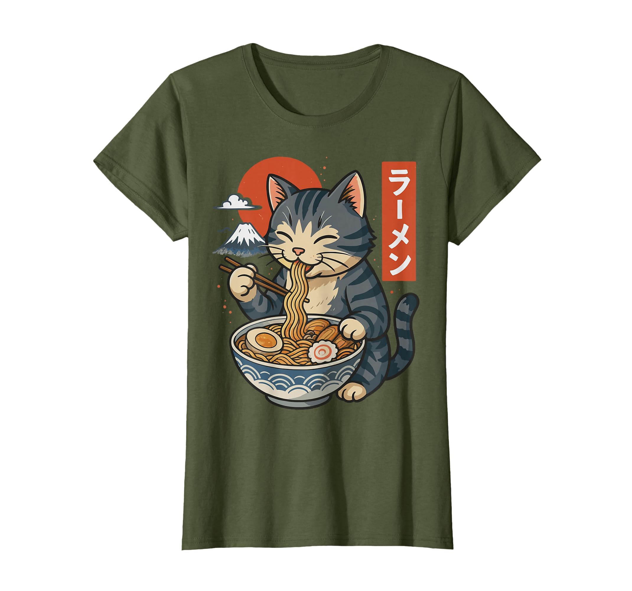 Anime Cat Eating Ramen Retro Kawaii Ramen Cat T-Shirt