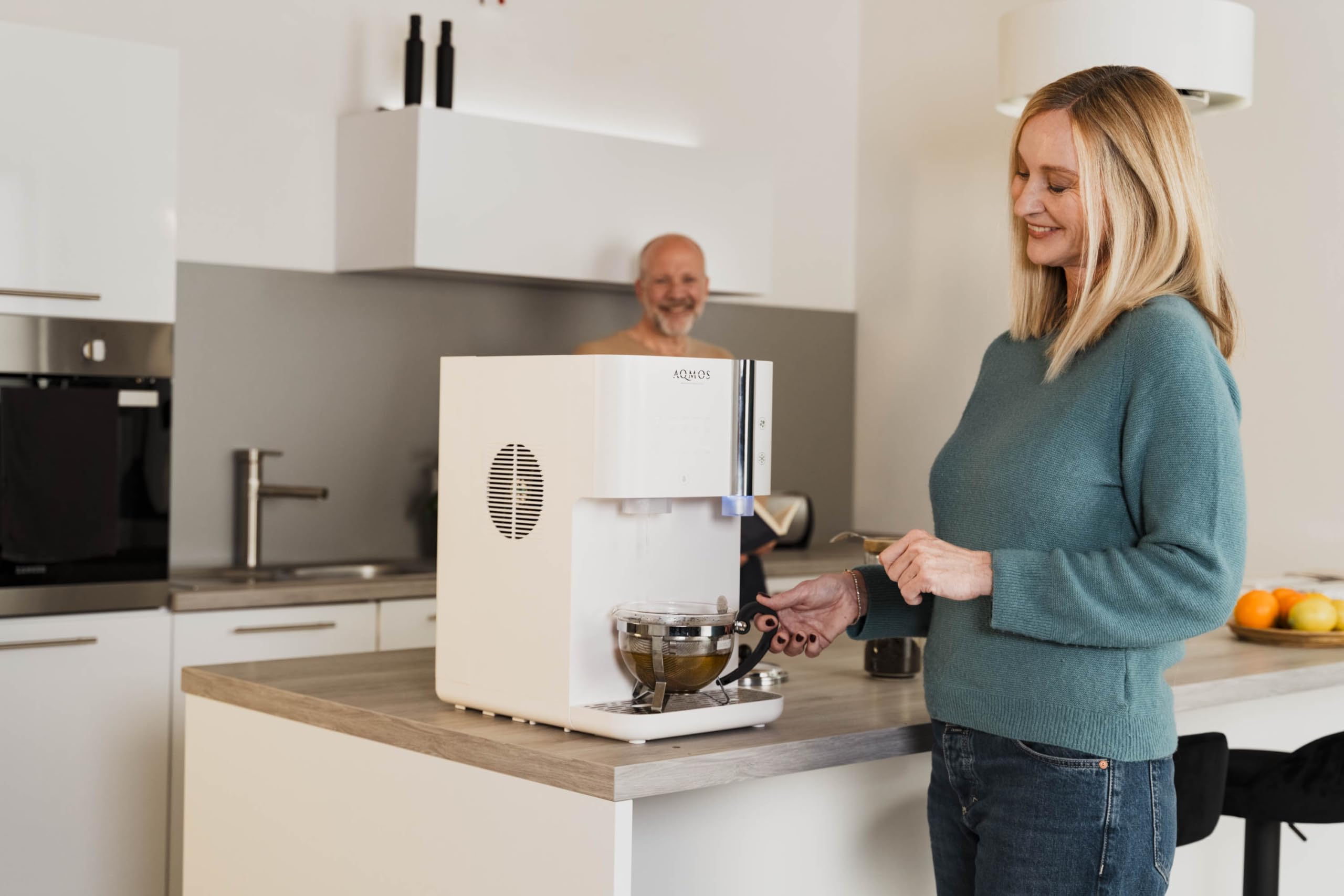 Aqmos Drinking Wasserspender Weiß – Premium Komplettsystem mit still & sprudelnd, 5–95 °C heiß & kalt, integrierte Umkehrosmose, Sensorbedienung, für Küche & Büro