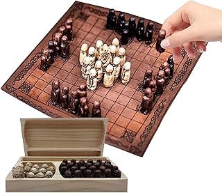 Two Player Viking Chess Board Game, Wooden Vikings Chess, 3D Portable Strategy Hnefatafl Chess Set, Learning Toys Viking Board Game for Kids, Adults, Travel Games(Outdoor/Indoor)
