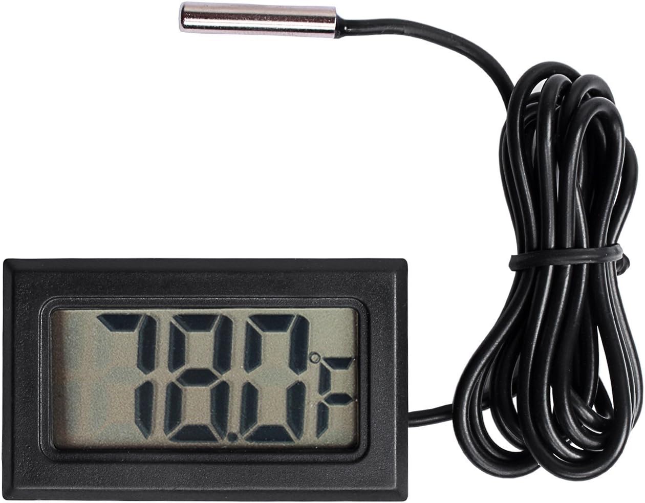 Qooltek Digital LCD Thermometer Temperature Gauge Aquarium Thermometer with Probe for Vehicle Reptile Terrarium Fish Tank Refrigerator(Fahrenheit)