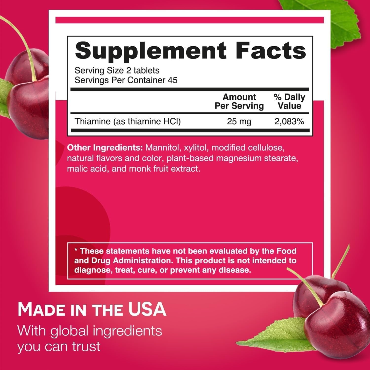 EZ Melts Dissolvable Vitamin B1 25 mg, 180 Tabs (90 Servings), Cherry Burst — Amazon image 2