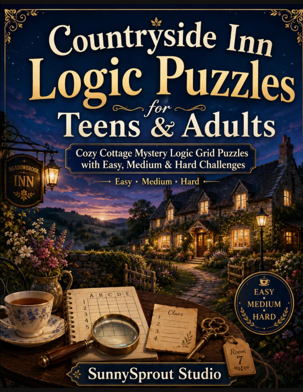 Countryside Inn Logic Puzzles for Teens & Adults: Cozy Cottage Mystery Logic Grid Puzzles with Easy, Medium & Hard Challenges (Cozy Murder Mystery Logic Puzzles)