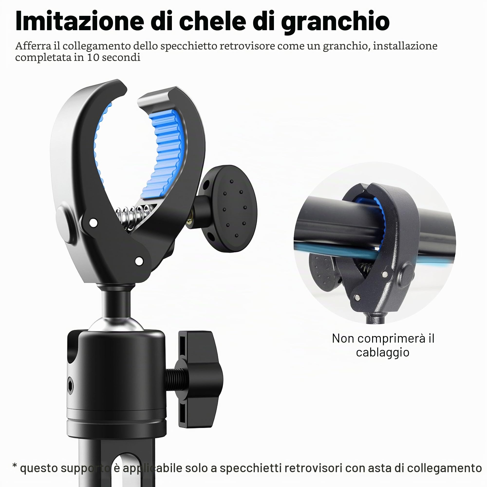 Quyee Supporto per telefono da auto, specchietto retrovisore, supporto per telefono in lega di alluminio, regolazione multi-angolo, girevole e retrattile, compatibile con tutti i telefoni cellulari
