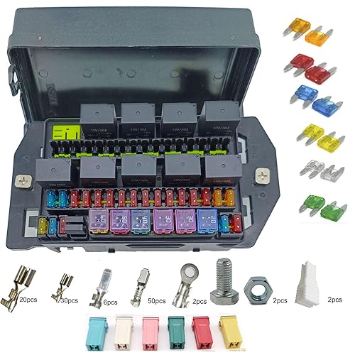 Miniatura 2 de Bloque de fusibles de relé 12V24V con 10 paquetes de 5 pines 30 A, ranuras de 40 fusibles ATCATO, sistema de relé de control de circuito universal,
