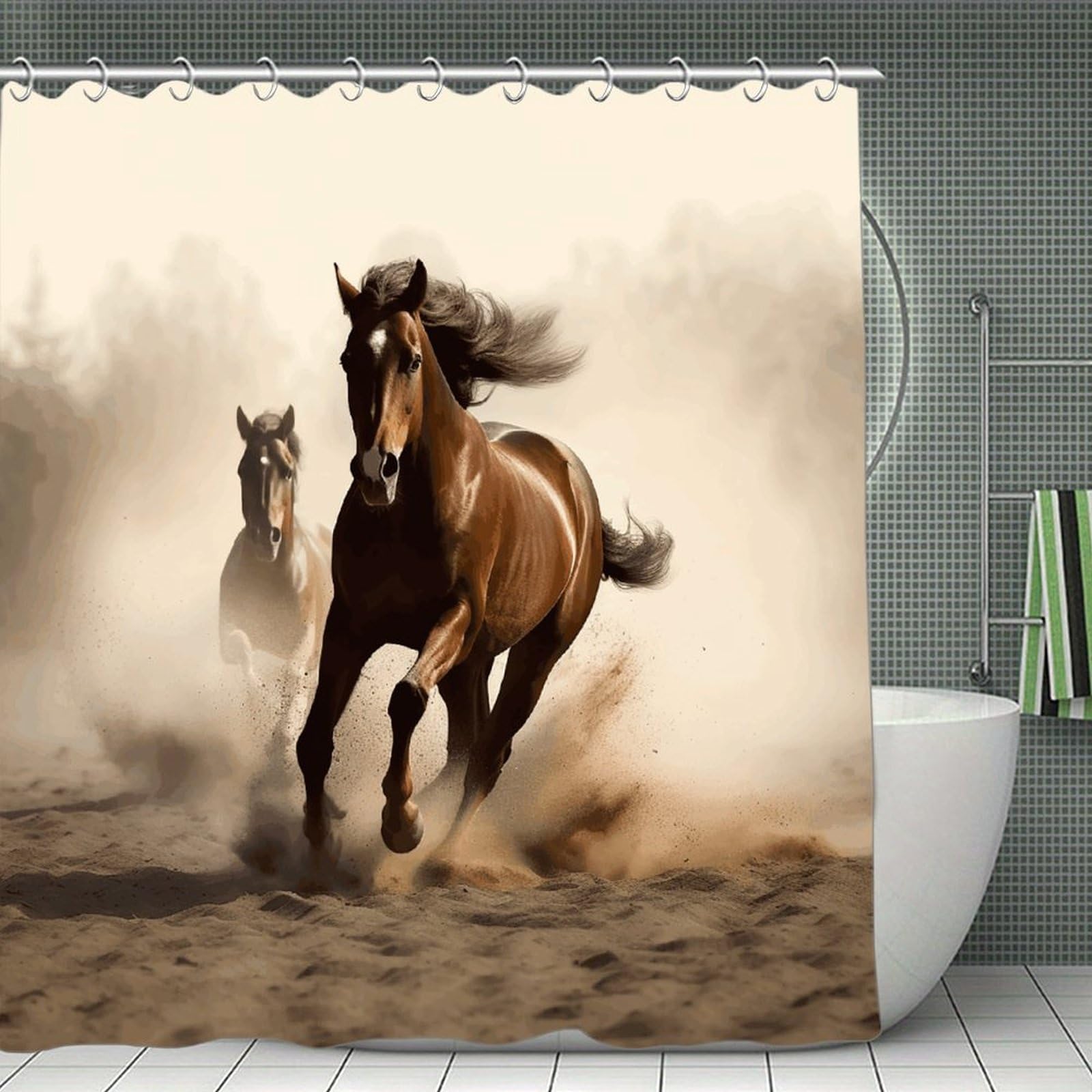 FekiLoot Animals Horse Running Shower Curtain Minimalist Aesthetic Bath Curtain with Hooks Simple Water Resistant Bathroom Shower Curtains Cute Blackout Privacy Curtains Cloth Curtain