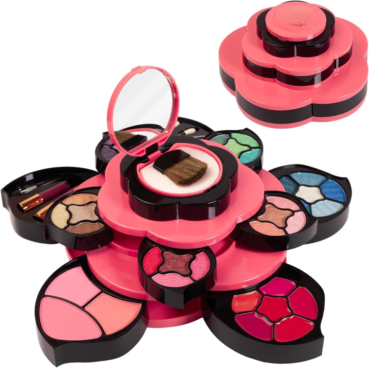 Makeup Kits for Teens - Flower Make Up Pallete Gift Set for Teen Girls and Women - Petals Expand to 3 Tiers -Variety Shade Array - Full Starter Kit for Beginners or Cosplay