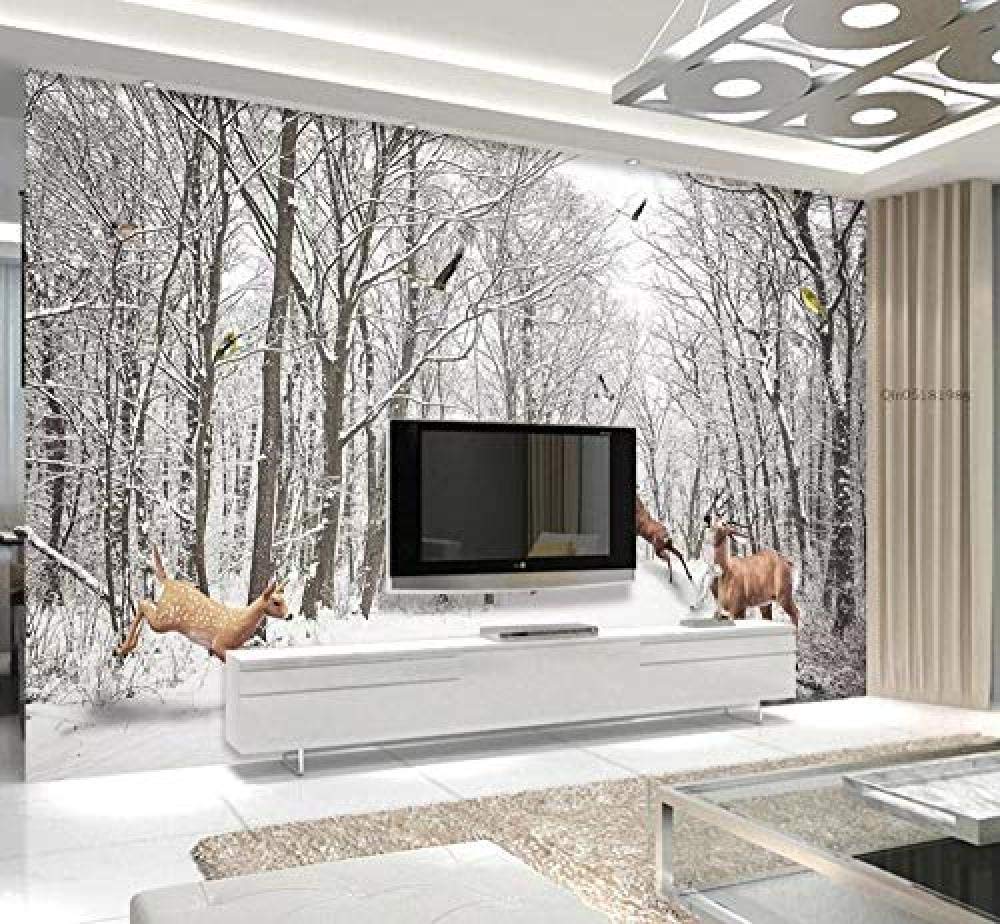 Wallpaper-3D-Xym 300Cm×210Cm Retro Nostalgic Snowy Woods Elk Wall Murals Wall Wallpaper Decoration 3D Wallpaper Paste Living Room The Wall For Bedroom Mural
