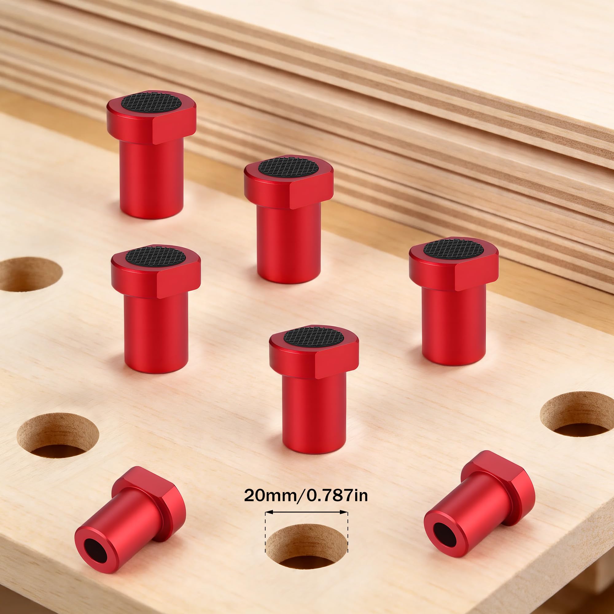 12 Pièces Bench Dogs, Crochet de Banc en Alliage d'Aluminium pour Trou de Chien 20mm, Pince pour Chien, Accessoire pour le Travail du Bois de Rabot, Mâchoires de Serrage pour Fixer les Pièces(Rouge)