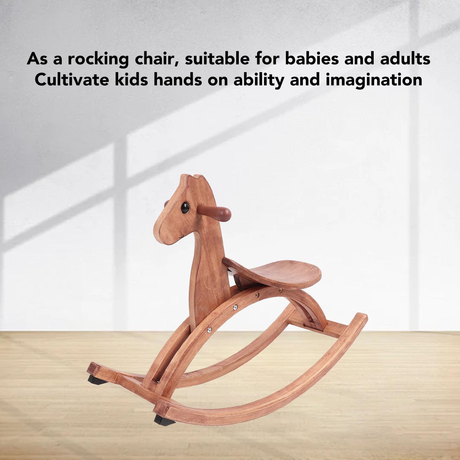 Caballo Mecedora, Paseo de Madera en Silla de Caballo Mecedora de Juguete para Interacción de Entretenimiento Diario (Color Madera de Nogal)