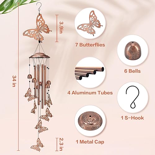 Miniatura 5 de Campanillas de viento de mariposa para exteriores, regalos de mariposa para mujereshombresmamáabuelaesposa, regalos de cumpleaños, regalo