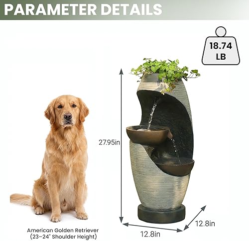 Miniatura 4 de Fuente de agua de 2 niveles con luces LED, 27.95 pulgadas de alto, fuente de cascada de jardín independiente para exteriores e interiores