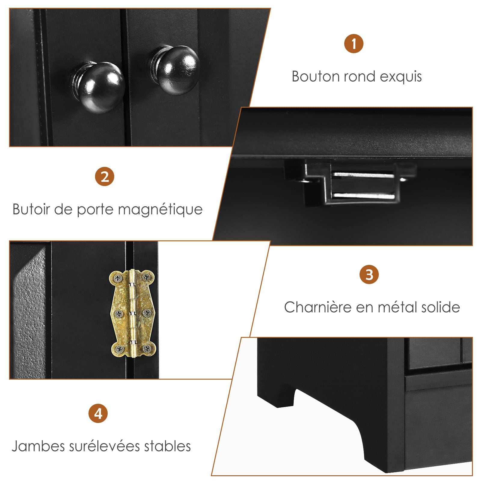 COSTWAY Armoire de Rangement Vintage en MDF avec 2 Étagères Réglables sur 5 Positions et Dispositif Anti-Dumping, 58,5 x 31,5 x 123 cm, pour Salon, Chambre, Bureau (Noir)
