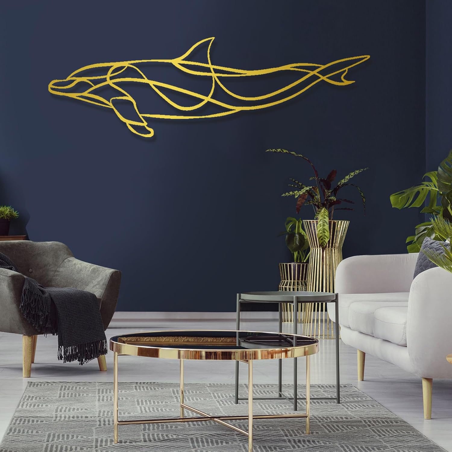 3D Metal Dolphin Wall Decor, Dolphin Line Wall Art, Metal