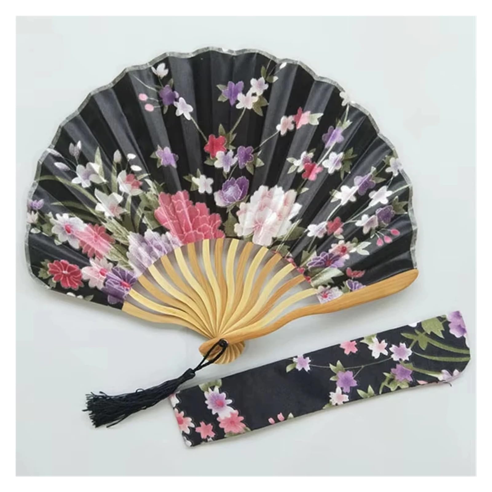 Runder, faltbarer Handfächer mit Blütenmotiv, Sommer-Kühlventilator mit Geschenktüte, Hochzeitsgeschenke for Brautjungfern, Gäste, Großpackung, 100 Stück(1)