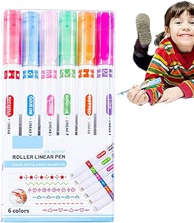 6 Stück Curve Textmarker, Linear Color Pen Curve Marker Farbige Kurven Stifte mit 6 Formen und 6 Farben, Curve Highlighter...