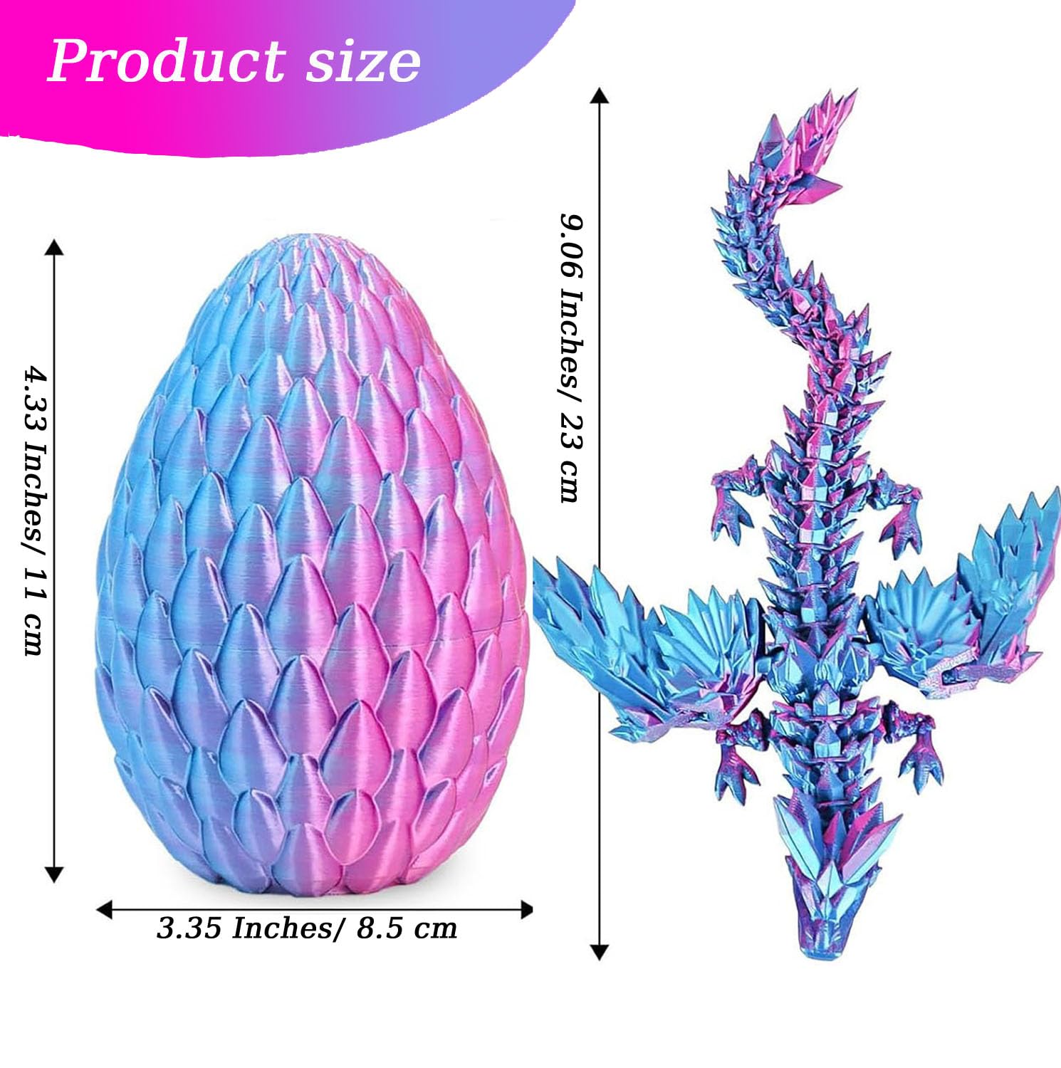 3D Printed Dragon in Egg - Fully Articulated Crystal Figurine for Christmas Easter Birthdays Executive Desk Decor (Purple) - Image 3