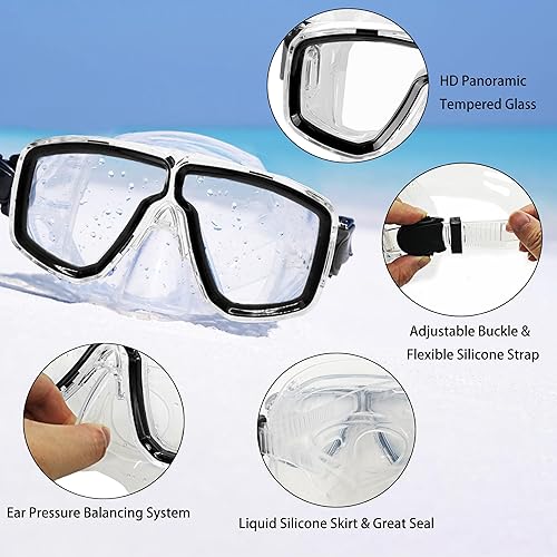 Miniatura 7 de Equipo de esnórquel para adultos con aletas, equipo de buceo para adultos, juegos de esnórquel de viaje profesional con aletas, máscara de buceo